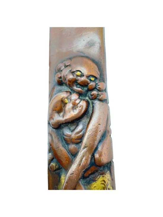 Japanese Edo Period Kozuka Knife Handle Copper Gold Relief Decor Antique - Picture 2 of 8